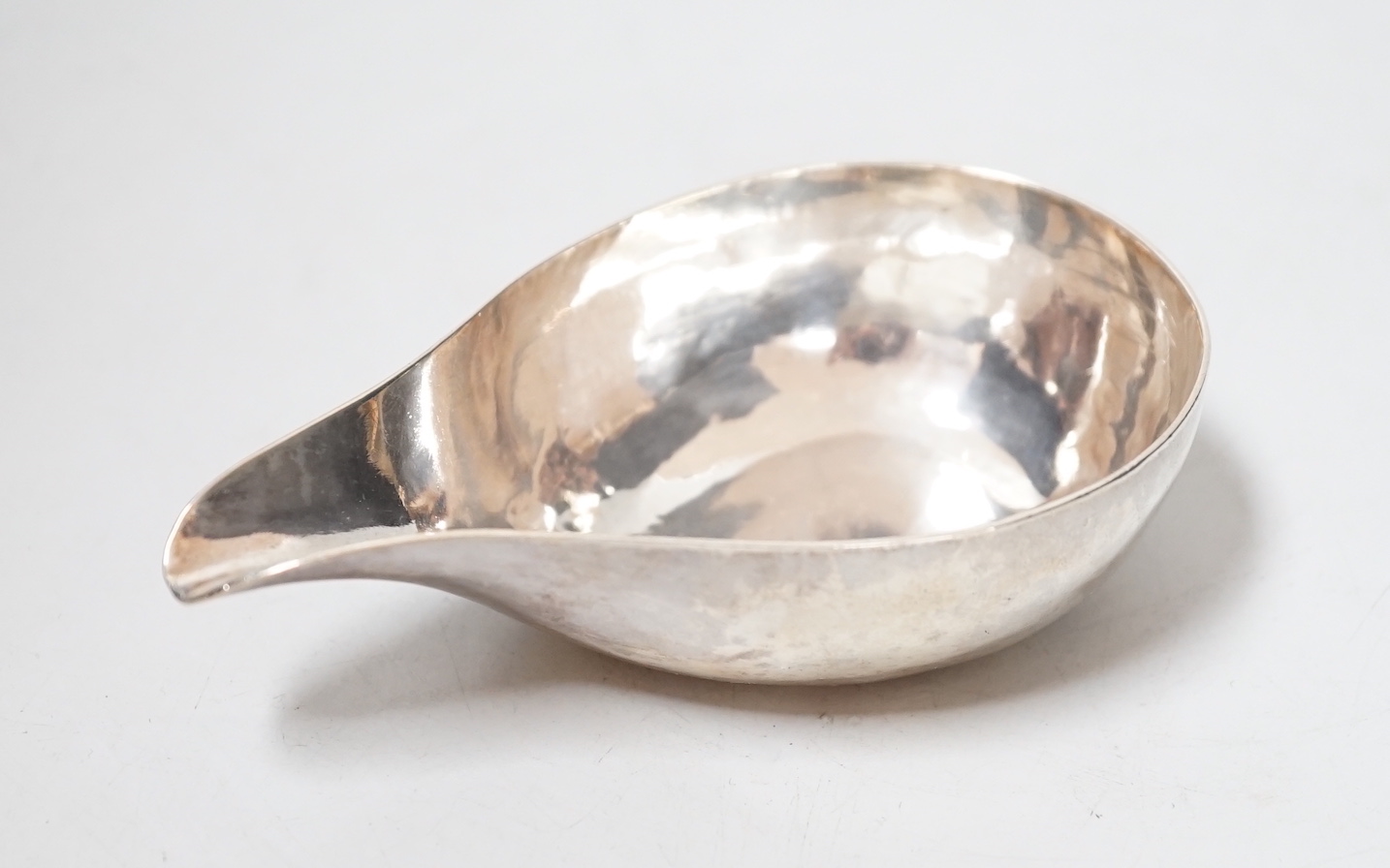 A Georgian silver pap boat, marks rubbed, 11cm, 64 grams.